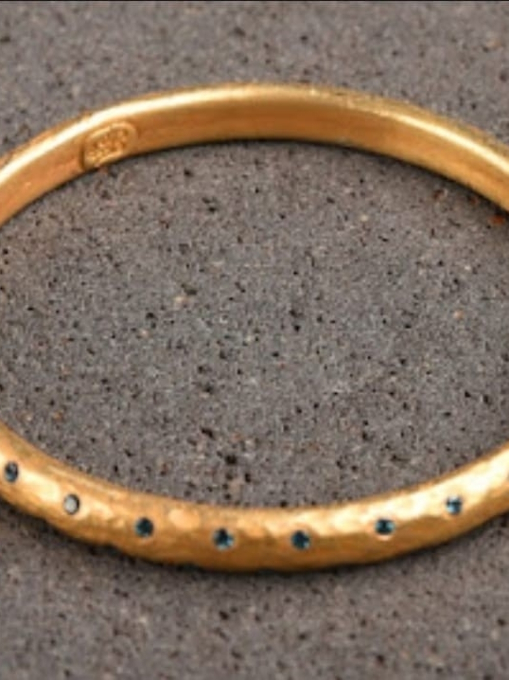 Handmade 925 Sterling Silver Gold Plated Hammered Bangle Blue Topaz 25g